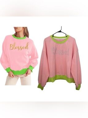 Blessed Peach and Green Sweatshirt